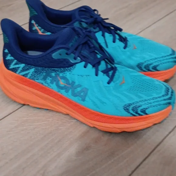 Hoka Us 12 Wide Mens Vibrant Blue and Orange Sneakers - Picture 3 of 9